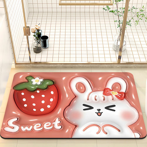 新款 卡通3D视觉膨胀软硅藻泥风格地垫卫浴室吸水速干脚垫防滑地