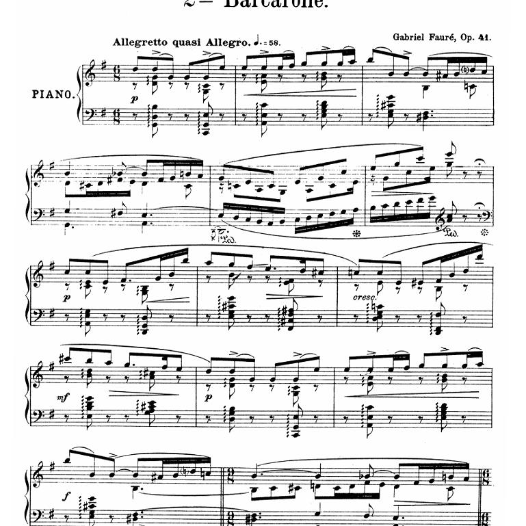 福雷 G大调船歌 op.41 五线谱 乐曲 乐谱 曲谱 钢琴谱 PDF
