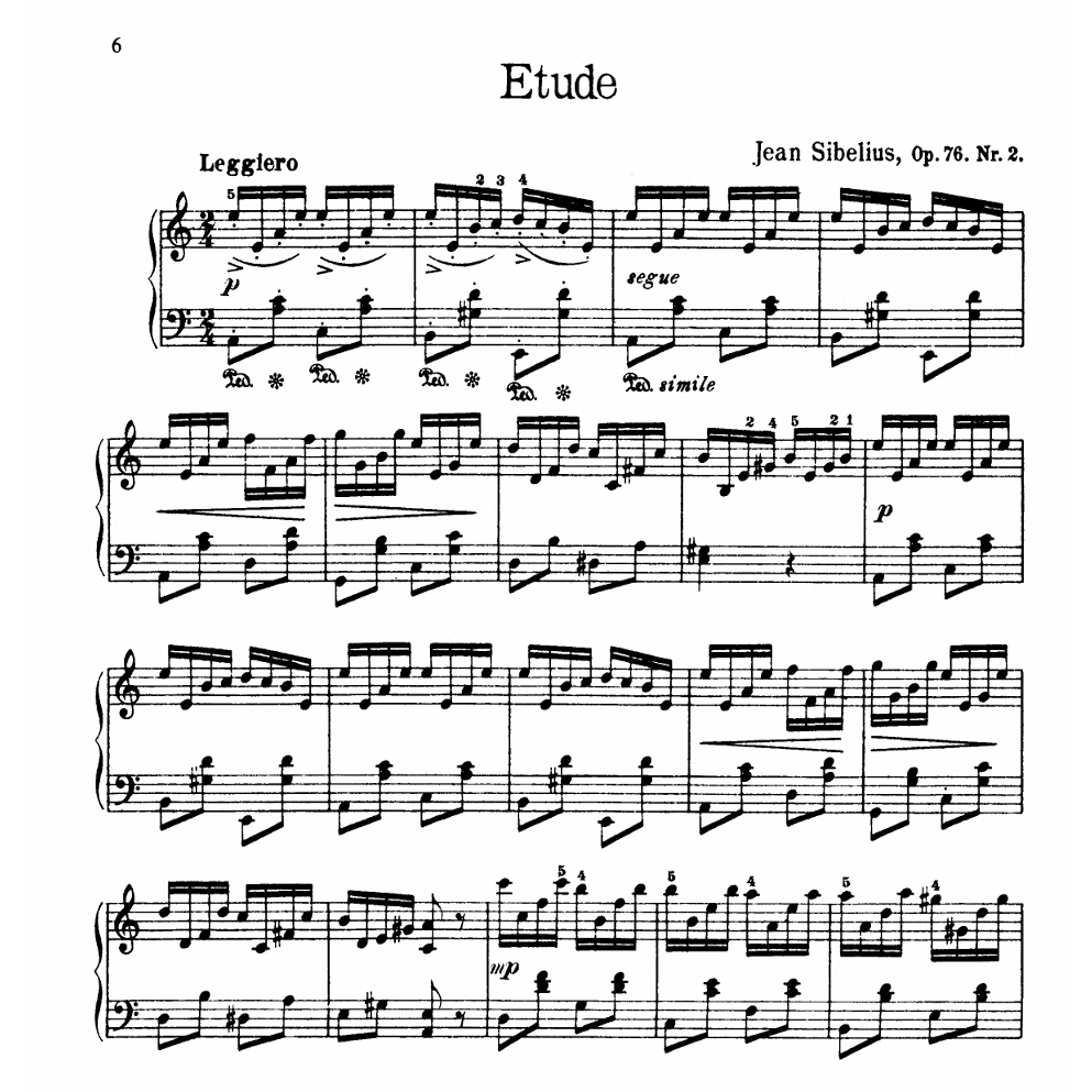 西贝柳斯 钢琴小品练习曲 op76no.2 钢琴谱乐谱乐曲曲谱3页PDF