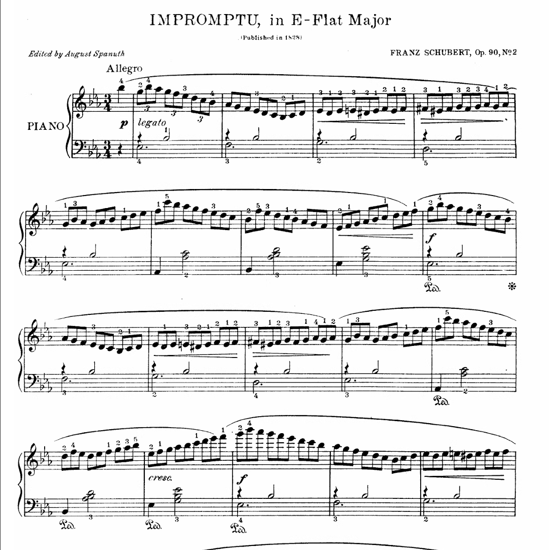 舒伯特 四首即兴曲op.90D.899no.2钢琴谱乐曲乐谱曲谱浪漫主义9页