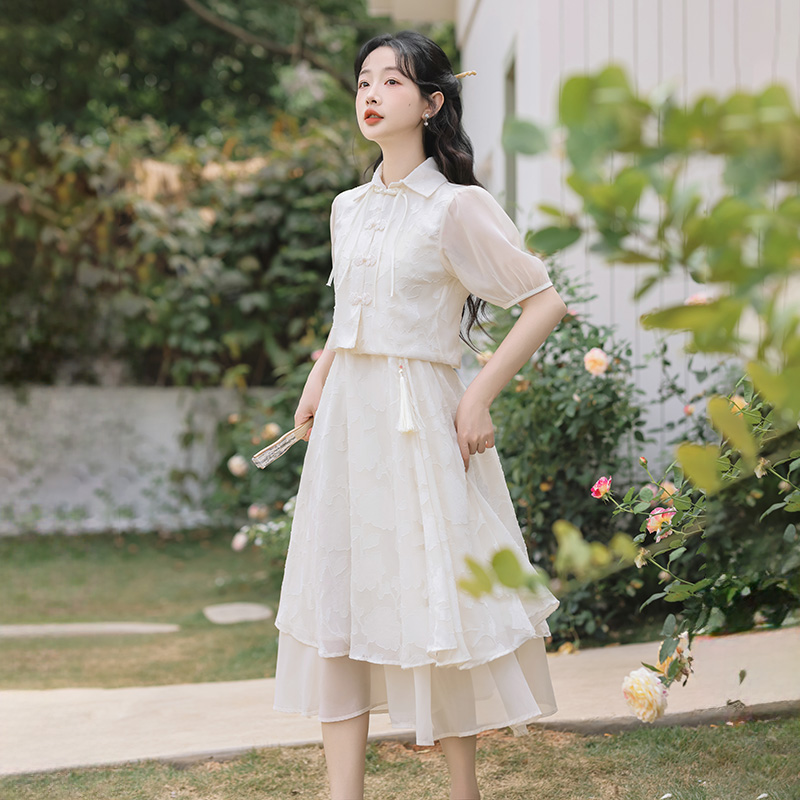 新中式改良旗袍国风小个子两件套装连衣裙女夏季汉服吊带裙子