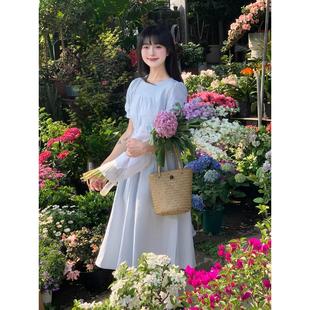 韩版 连衣裙简约风褶皱设计感系带收腰显瘦甜美裙 夏季 新款