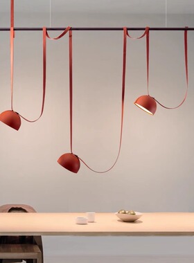 意大利设计师餐厅吧台创意个性橙色三头极简北欧艺术前台皮带吊灯