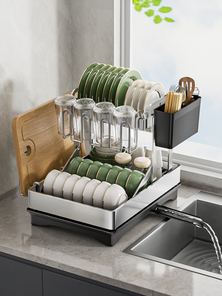 家用厨房不锈钢碗架洗碗沥水架双层可折叠多功能台面碗筷碟收纳架,厨房/烹饪用具,厨房置物架/置物柜/角架,淘宝优惠券,粉丝福利购,淘宝优惠卷