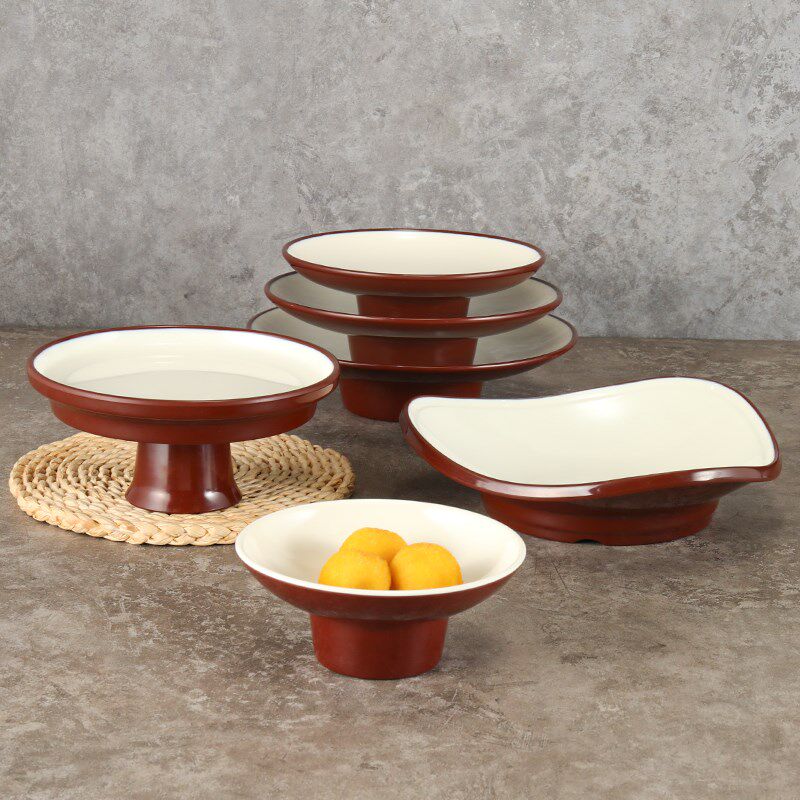 速发密胺盘碟仿瓷塑料高脚盘平盘商用果子示厅水果盘糕点盘凉菜展