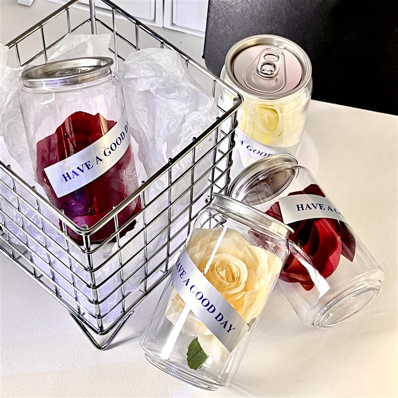 速发冰封玫瑰朵透明装拉罐桌式易饰摆件仪面感礼品纪念日装饰品束