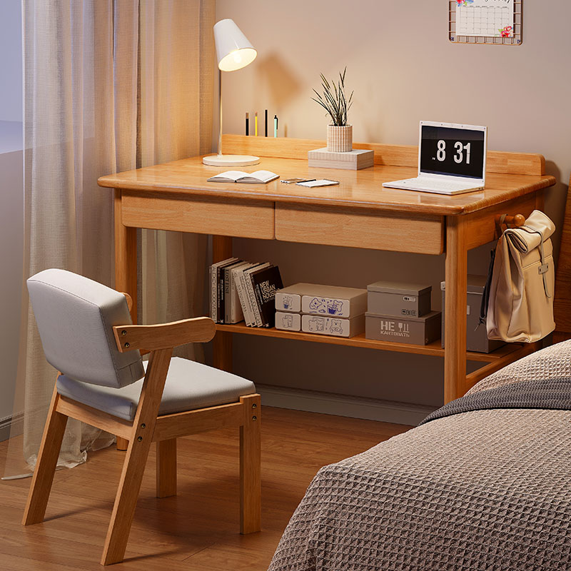 速发办纯型户实木书桌学生家用台式电脑桌成人小公学习桌子卧室写