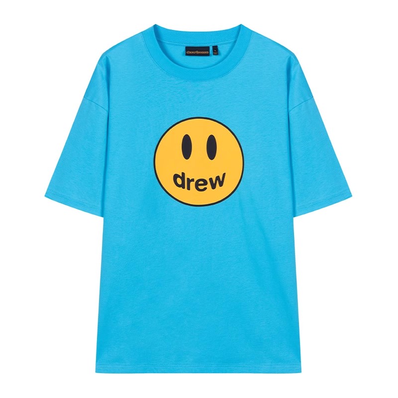 正品drewhouse湖蓝色经典笑脸T恤