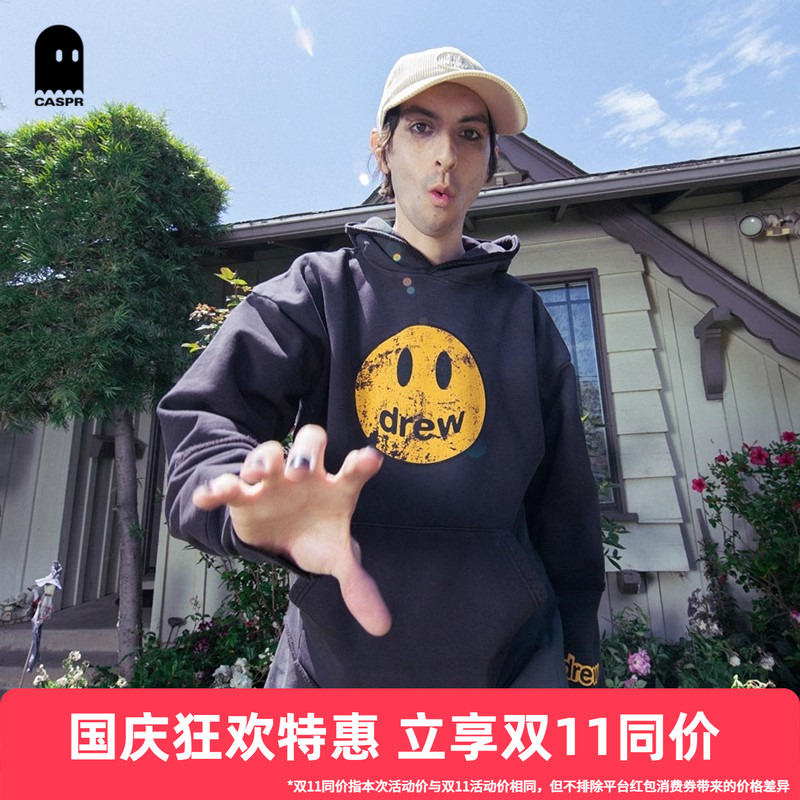 【官方正品】drew house经典笑脸褪黑色连帽卫衣25秋季男女同款