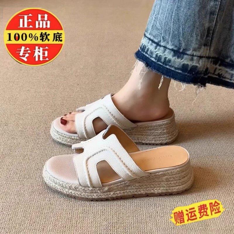 品牌特价清仓赵露思同款一字凉拖鞋女夏外穿松糕鞋厚底高跟女凉鞋