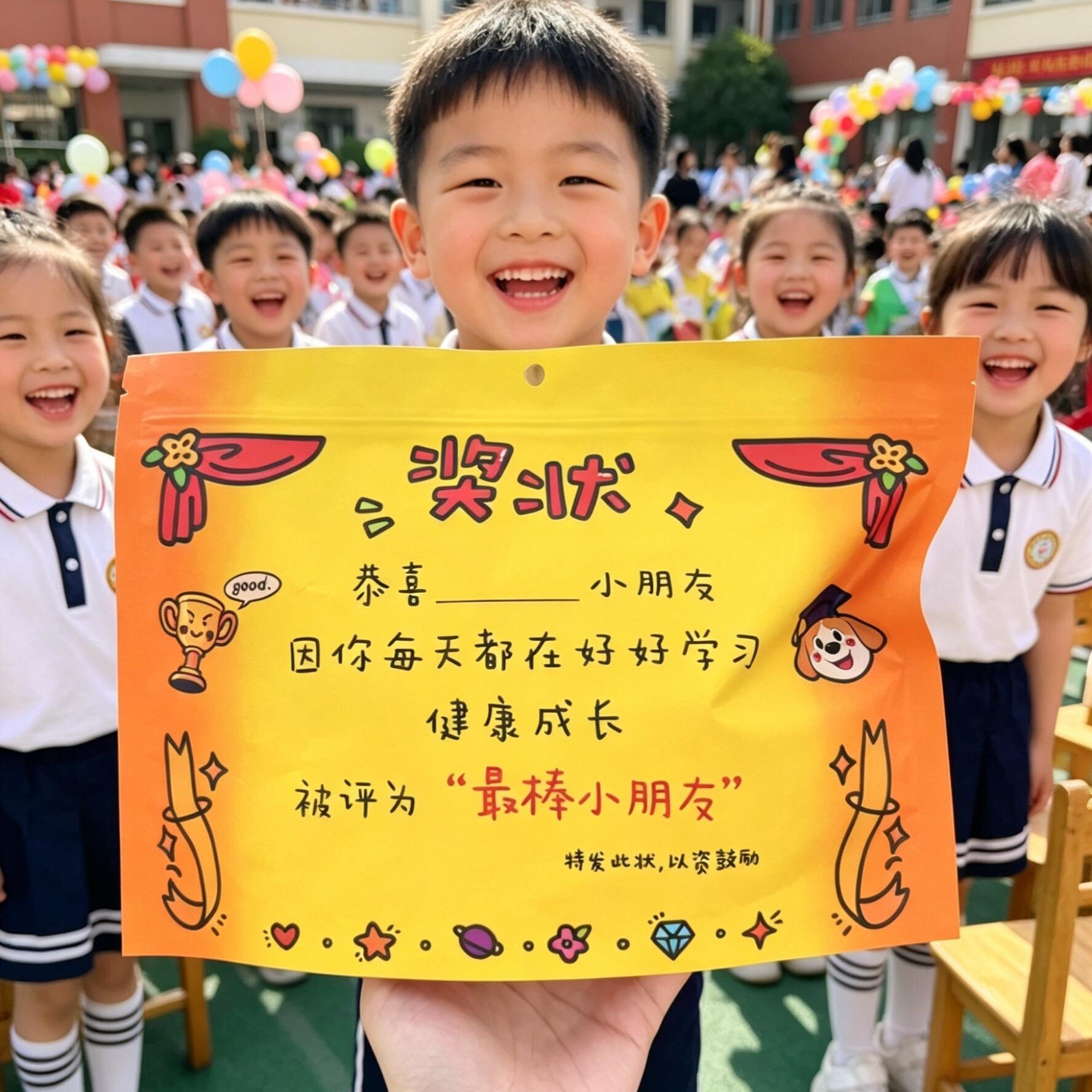 儿童奖状礼包卡通可爱送小朋友六一儿童节礼物表扬糖果玩具伴手礼