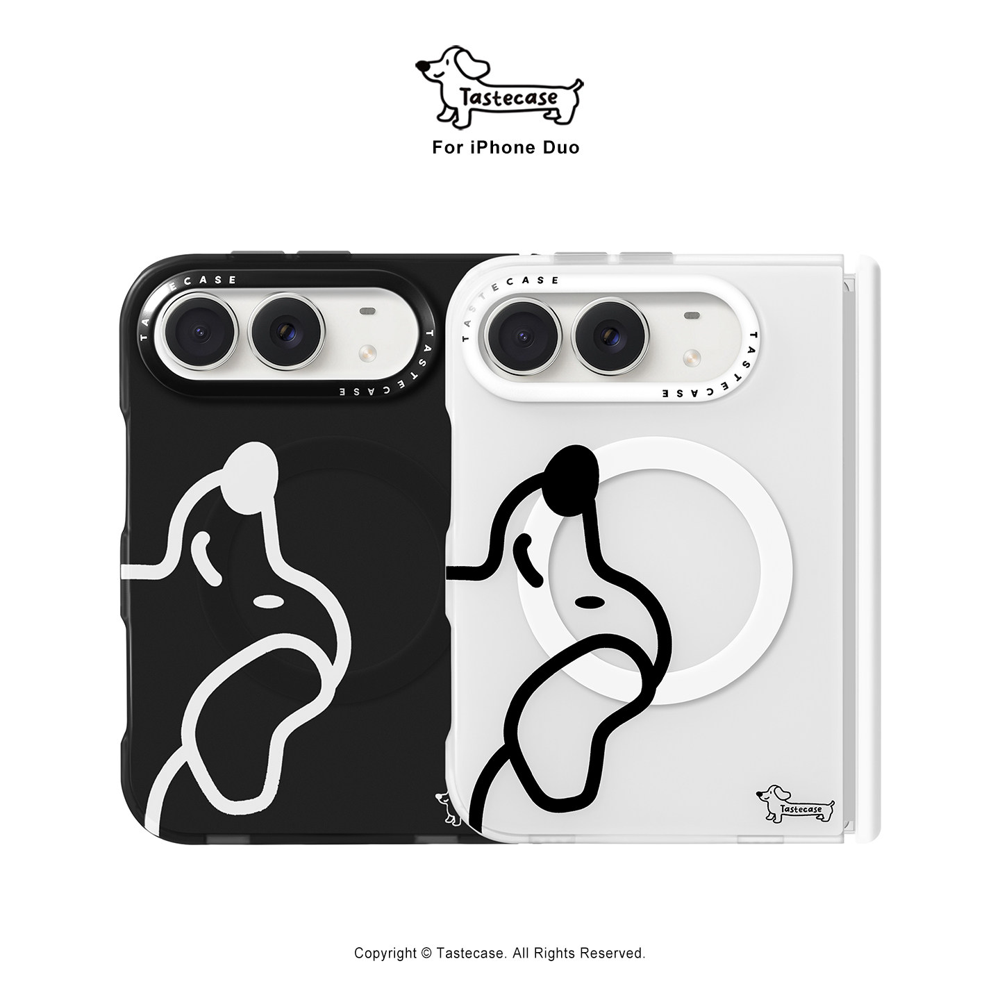 Tastecase黑白腊肠狗磁吸手机壳适用苹果iPhone Duo阔折叠屏带中轴防摔保护壳新款原创简约可爱小狗磁吸支套