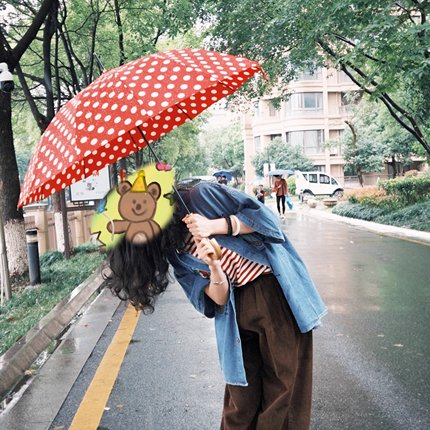 红色波点雨伞女高颜值复古小众加大号折叠自动固结实长柄伞学生
