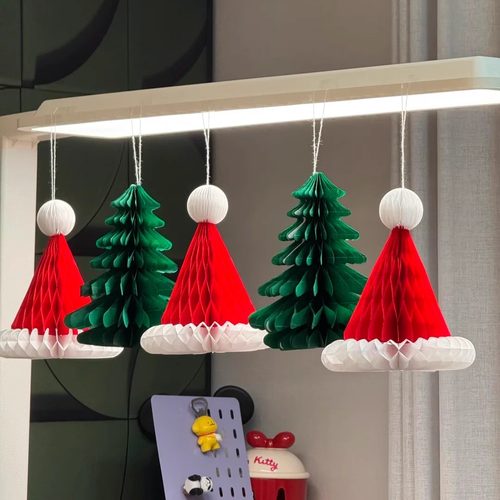 圣诞帽蜂窝球装饰品创意摆件圣诞节派对商场氛围场景布置拍照道具