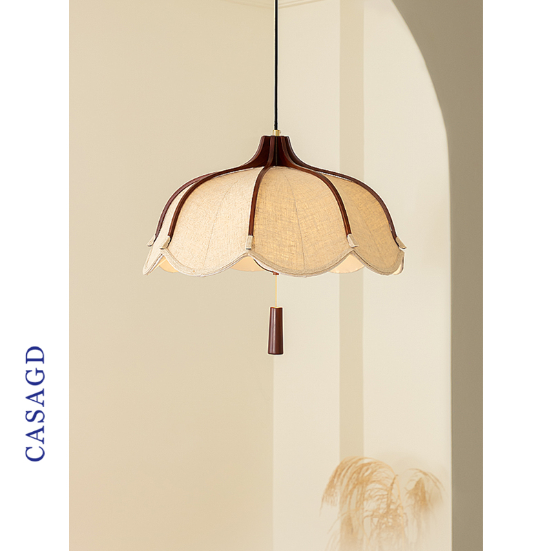 实木中古布艺吊灯花影法式餐桌灯侘寂风复古主卧室餐厅灯具casagd