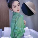 2025夏季新款女装绿色蕾丝衫女长袖圆领套头打底衫，商品下架区，语缦