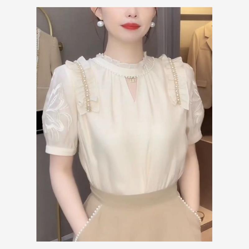 轻奢前后穿蝴蝶结高档衬衫女夏季新款短袖宽松洋气小衫万人迷，商品下架区商品下架区，语缦