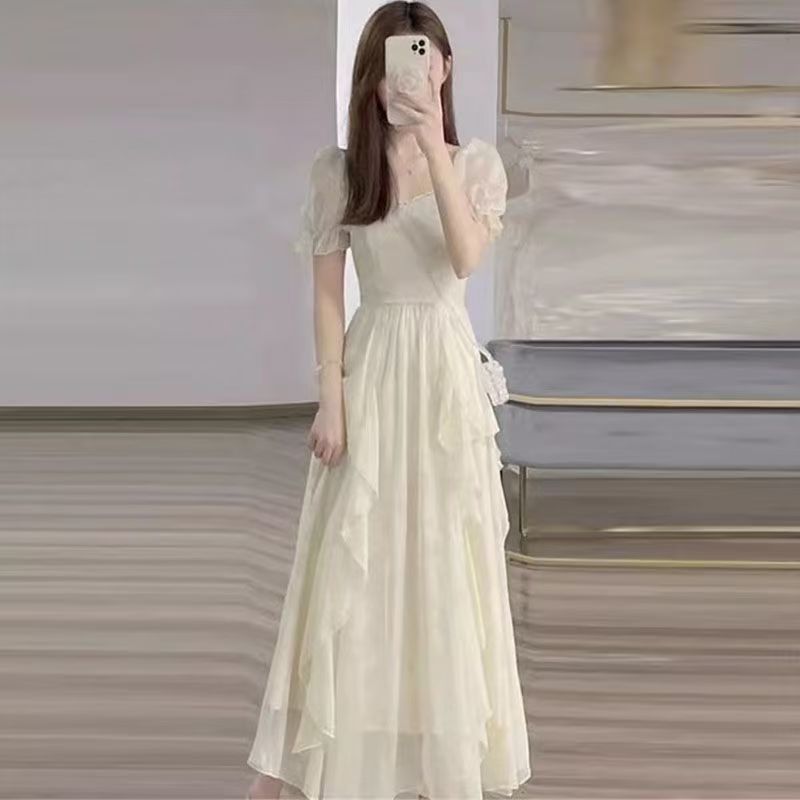 小个子法式初恋温柔风雪纺连衣裙子小众设计收腰显瘦长裙女装夏季，商品下架区商品下架区，凯文服饰