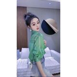 2025夏季新款女装绿色蕾丝衫女长袖圆领套头打底衫，商品下架区，语缦