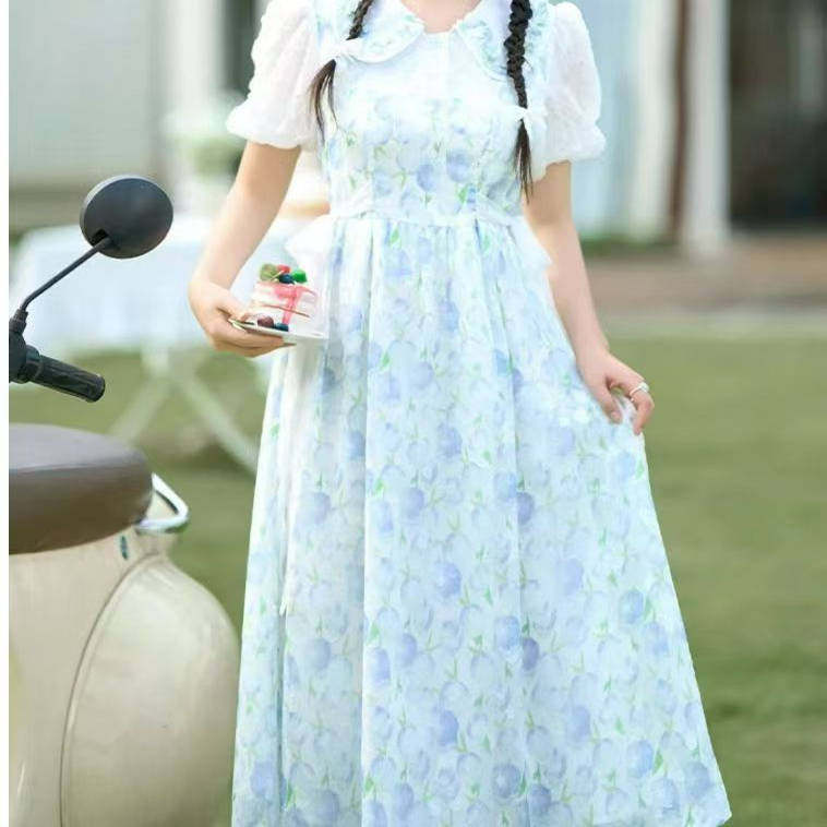 温柔风娃娃领碎花连衣裙女夏2025新款茶歇法式初恋绝美小裙子长裙，商品下架区商品下架区，凯文服饰