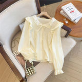 设计感木耳边长袖衬衫女春新款荷叶边宽松显瘦衬衣别致蝴蝶结上衣，商品下架区，凯文服饰