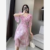 连衣裙女2025新款夏海边度假沙滩碎花色气质收腰显瘦高级感字裙，商品下架区，凯文服饰