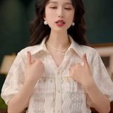 法式镂空亮片短袖衬衫女2025夏季新款高级感轻奢时尚洋气百搭上衣，商品下架区，凯文服饰