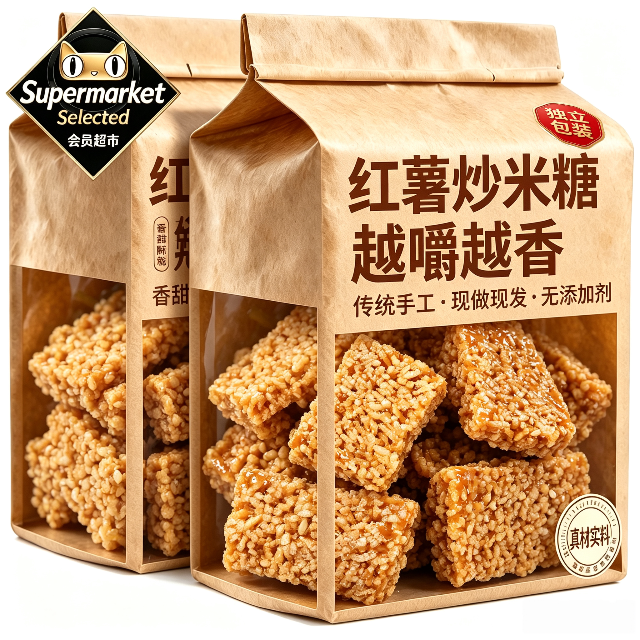 传统老式安徽特产炒米糖农家手工自制米糖芝麻糖花生糖茶点小零食