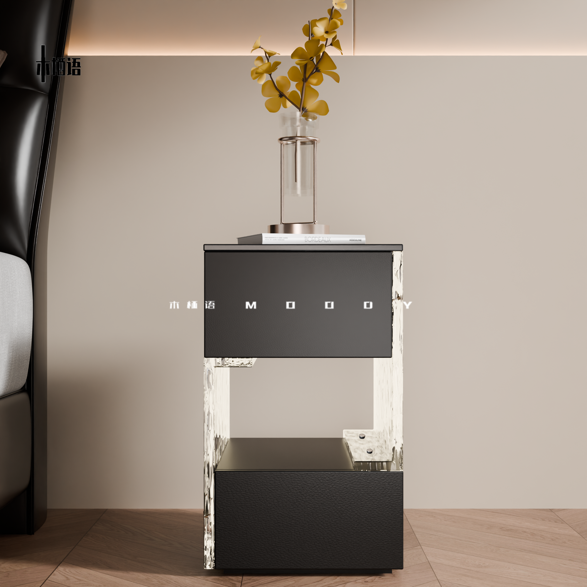 意式轻奢床头柜多功能储物柜