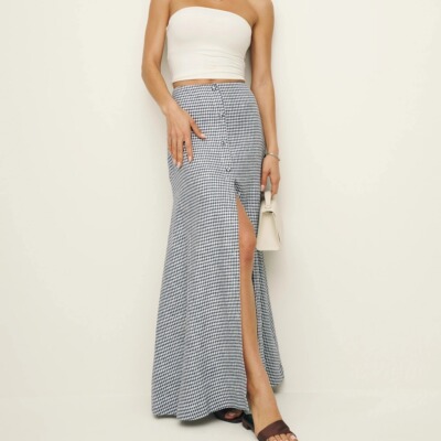 前排扣开衩性感包臀A字半身长裙