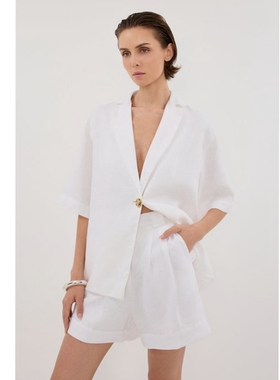 澳洲小众dissh短袖西装2025春夏新款亚麻宽松简约气质薄外套短裤