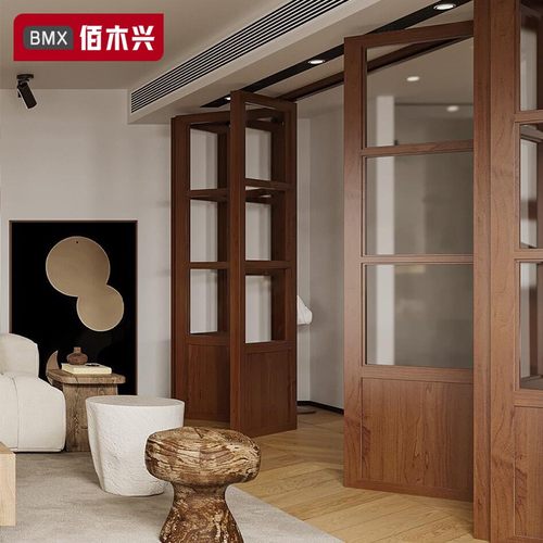 折叠门隔断门中古风无轨移门木门