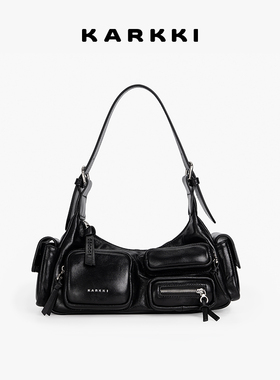 【新年礼物】KARKKI/个奇口袋机车包头层牛皮单肩腋下包真皮女包