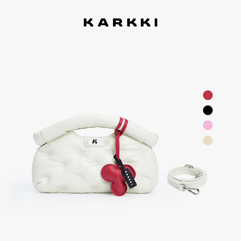 陈昊宇同款 KARKKI/个奇小羊皮云朵饺子包单肩斜挎新年红色真皮包