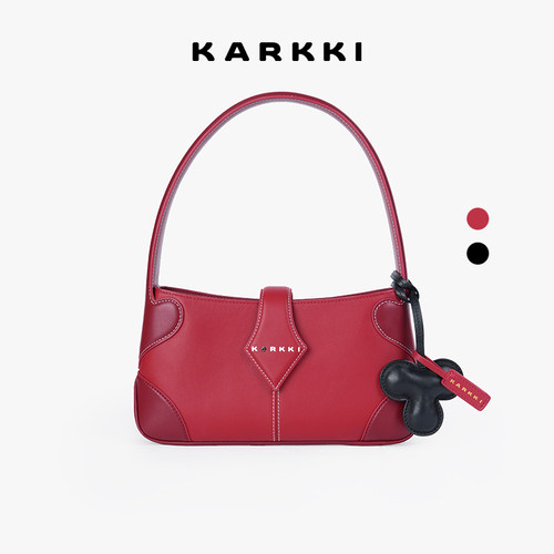刘恋同款 KARKKI/个奇红色腋下包头层牛皮单肩手提手拎设计感女包