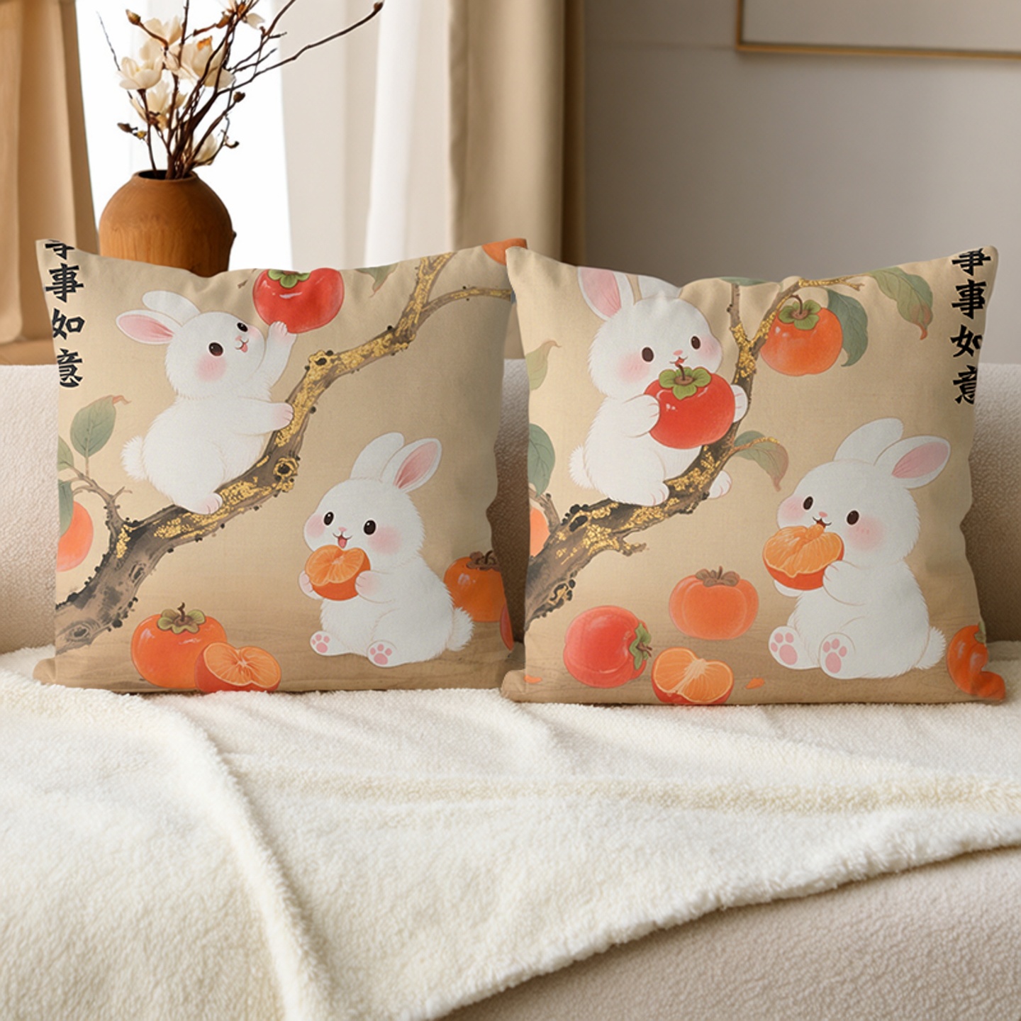 可爱卡通兔子事事如意十字绣抱枕套2025新款新人简单线绣DIY枕套