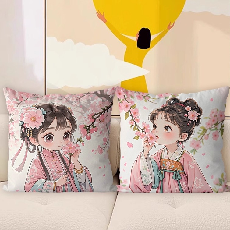 桃花少女十字绣枕套满绣2025新款线绣自己手工简单制作卧室抱枕