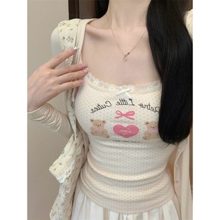 速发新品 bm胸垫爱印花风可可拆卸背心夏 可爱wa岁小吊带