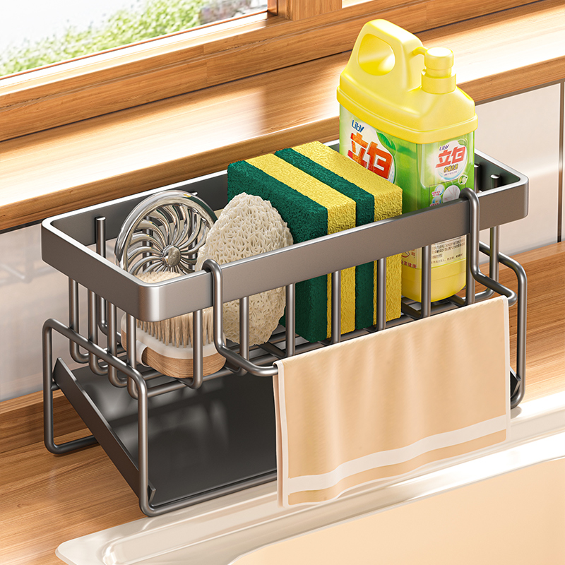速发海房置物纳抹布厨绵精钢丝球收架沥水架家用免打孔水槽神器