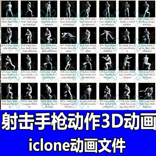 iClone高度真实军事警察手枪射击运动掩护半蹲战斗3D动作动画捕捉