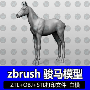 ZBrush写实骏马马匹野生动物高模雕刻3D模型STL圆雕图打印图纸ztl
