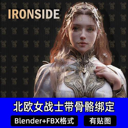 Blender北欧女王战士雕花鎏金战甲带绑定3D模型FBX格式c4d 3dmax