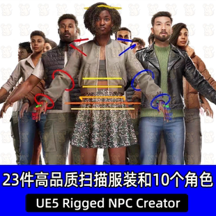 UE5虚幻Rigged NPC Creator-3Dscan23件高品质扫描服装和10个角色