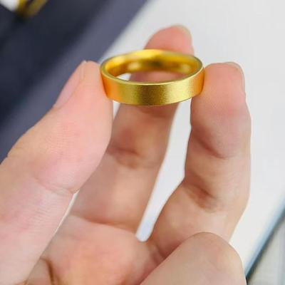 999足金包银古法宽面戒指黄金包银平底情侣对戒男女经典素圈指环