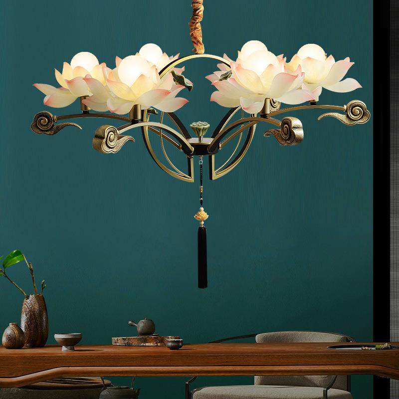 创意新中式吊灯复古莲花客厅灯卧室餐厅茶室吊灯中国风仿古荷花灯,居家日用,美容小工具,淘宝优惠券,粉丝福利购,淘宝优惠卷