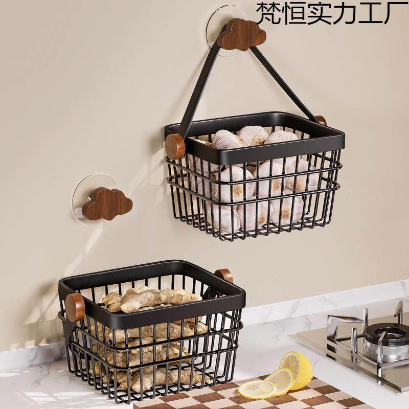 厨房葱姜蒜收纳筐壁挂装蒜收纳篮多功能生姜放鸡蛋台面置物架