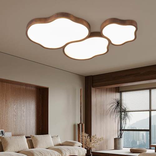 中古风客厅吸顶灯全光谱卧室护眼儿童房灯云朵胡桃木新中式大厅灯