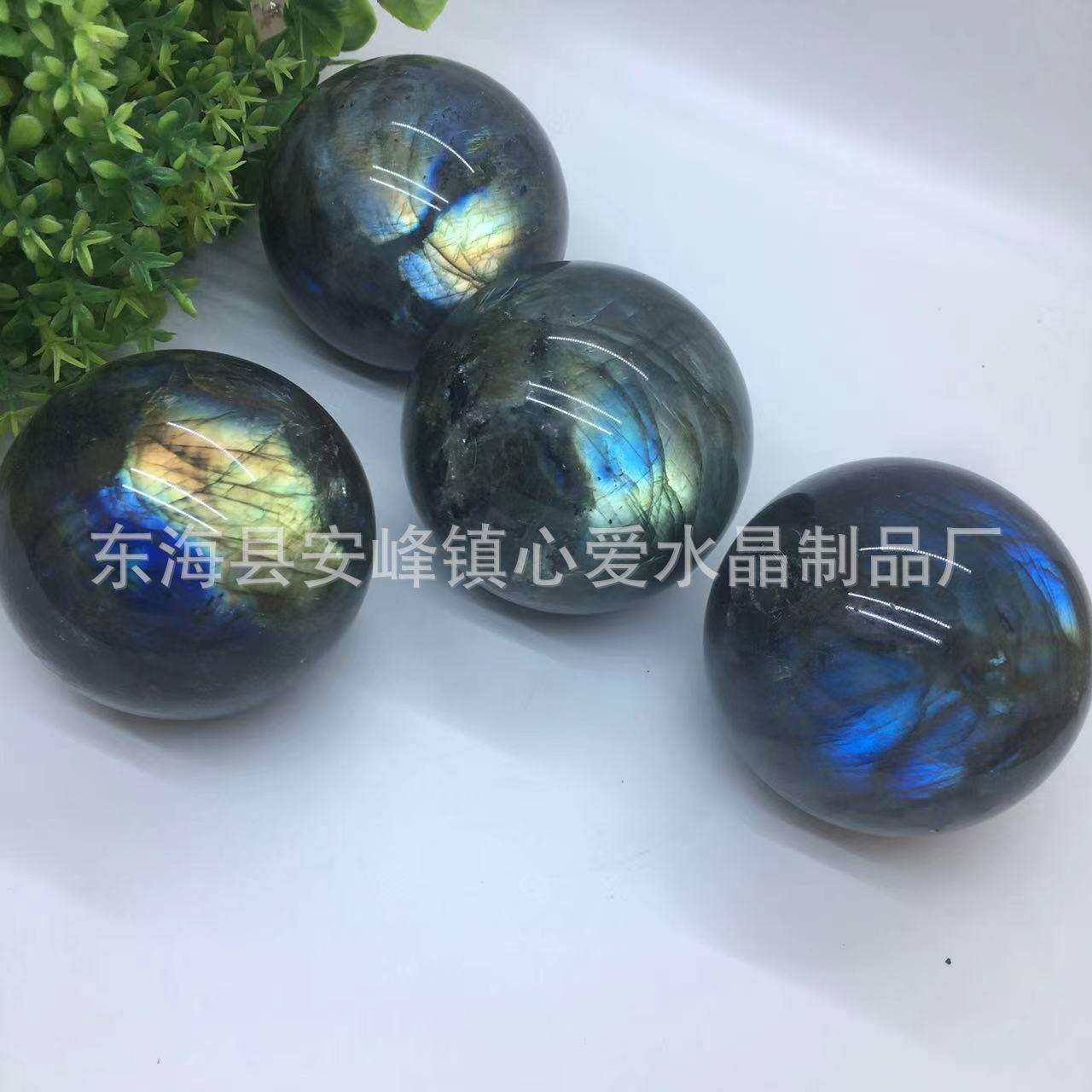 厂家直销天然水晶球 天然拉长石球摆件 灰月光石原石摆件