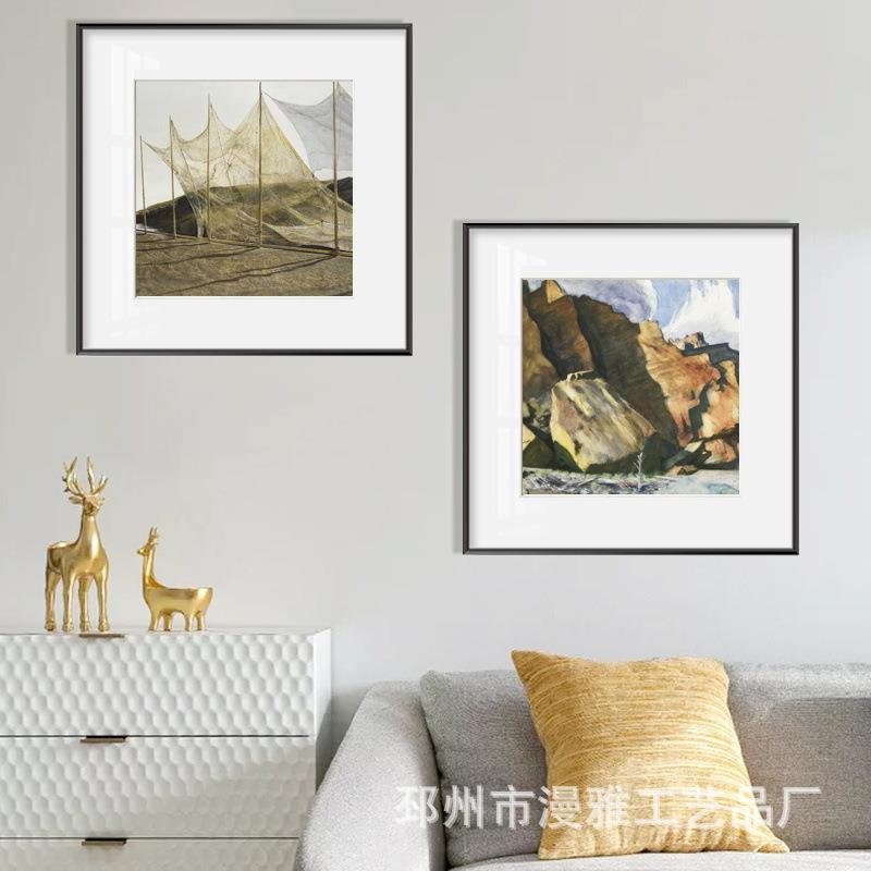 名家样板间酒店配画新古典书房挂画小众餐厅壁画客厅卡纸装饰画