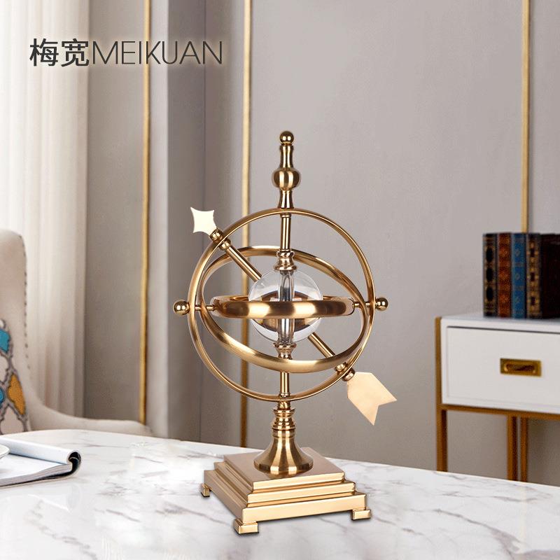 北欧轻奢家居饰品摆件水晶地球仪电镀拉丝防锈防潮客厅铁艺摆件